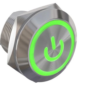 Металлический круглый кнопочный переключатель с фиксацией и с подсветкой LED 12 V, зеленый
