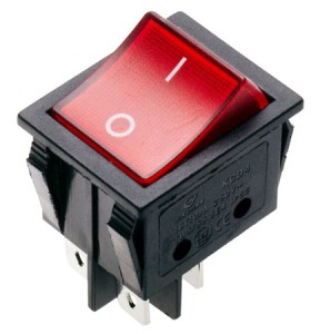 Выключатель с подсветкой красный KCD4, DPST (On-Off), 250В/16A