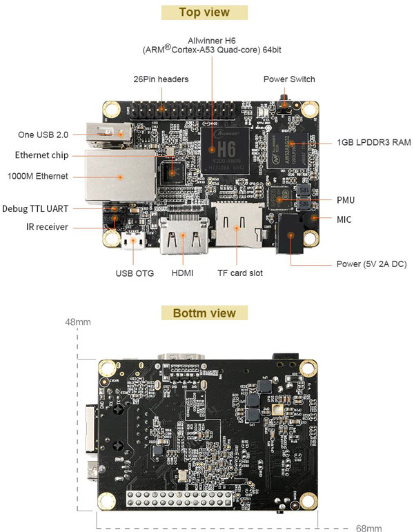 Мини-компьютер Orange Pi One Plus H6 1 ГБ Quad-core 64-bit