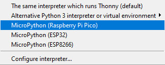вибір версії MicroPython Raspberry Pi Pico