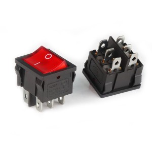 Переключатель широкий с подсветкой KCD2-501-6p ON-ON, 6-и контактный, 6A, 220V, красный