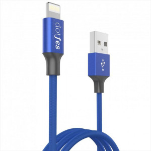 Кабель Dotfes Lightning to USB A01 Cloth Texture синий (100см)