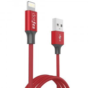 Кабель Dotfes Lightning to USB A01 Cloth Texture красный (100см)