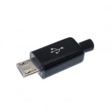 Штекер micro-USB 5pin прямой с корпусом и кабельным вводом