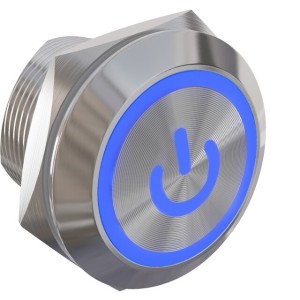 Металлический круглый кнопочный переключатель с фиксацией и подсветкой LED 12В синий