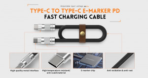 Швидкий зарядний кабель Tape-C до Tape-C E-Marker PD