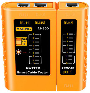 Ethernet тестер ANENG M469D Network 3 RJ45 и RJ11 (цвет - желтый)