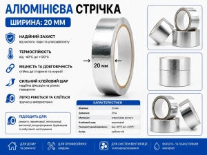 Алюминиевый термостойкий скотч 20 мм × 20 м