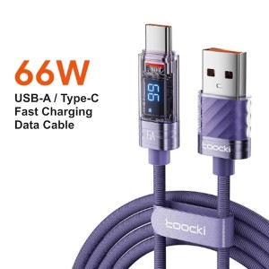 USB-кабель Toocki 66W USB-A/Type-C з індикацією потужності 1м