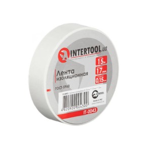 Стрічка ізоляційна, 0,15х17мм 15м біла INTERTOOL IT-0043