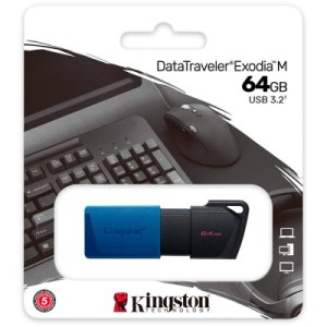 Флеш-накопитель Kingston 64 ГБ USB3.2 Gen 1 DataTraveler Exodia M (черный + синий)