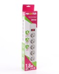 1.8м мережевий фільтр Maxxter SPM5-G-6G, 5 розеток, сірий