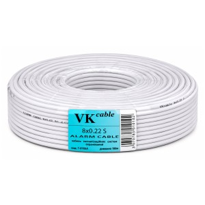 Кабель сигнальный VKcable, 8 жил, в экране, 8х0.22мм, CCA, белый, 1м
