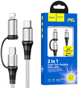 USB кабель Hoco X50 Excellent 2in1 Type-C to Type-C/Lightning 1м (серый)