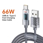 USB-кабель Toocki 66W USB-A/Type-C з індикацією потужності 1м