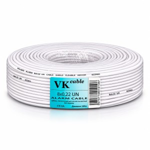 Кабель сигнальный VKcable, 8 жил, без экрана, 8х0.22мм, CCA, белый, 1м