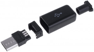 Штекер micro-USB 5pin прямой с корпусом и кабельным вводом