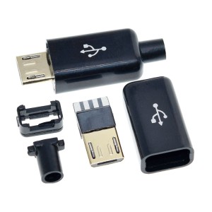 Штекер micro-USB 4pin прямой с корпусом и кабельным вводом