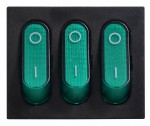 Переключатель 3-х клав. зеленый с подсветкой KCD2-3101N GR/B 220V