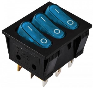 Переключатель 3-х клав. синий с подсветкой KCD2-3101N BL/B 220V