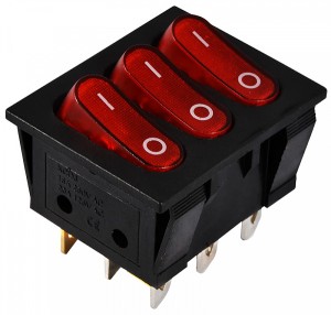 Переключатель 3-х клав. красный с подсветкой KCD2-3101N R/B 220V