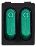 Переключатель 2-х клав. зеленый с подсветкой KCD2-5-2101N GR/B 220V