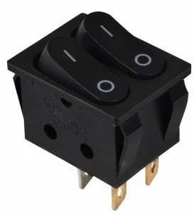 Переключатель 2-х клав. черный с подсветкой KCD2-5-2101N B/B 220V