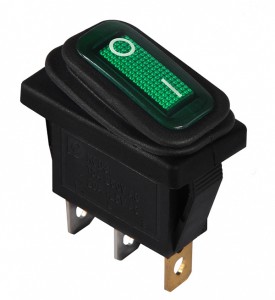 Переключатель 1-клав. влагозащитный зеленый с подсветкой KCD3-101NW GR/B 220V