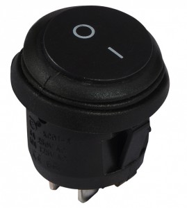 Перемикач 1-клав. круглий чорний вологозахищений KCD1-5-101W B/B 220V