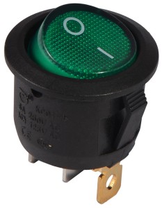 Перемикач 1-клав. круглий зелений з підсвічуванням KCD1-5-101N GR/B 220V