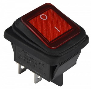 Переключатель 1-клав. влагозащищенный красный с подсветкой KCD2-201NW R/B 220V