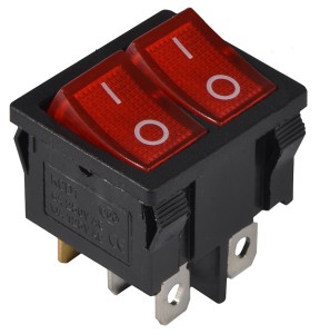 Перемикач 2-клав. червоний з підсвічуванням KCD1-6-2101N R/B 220V