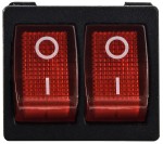 Перемикач 2-клав. червоний з підсвічуванням KCD1-6-2101N R/B 220V