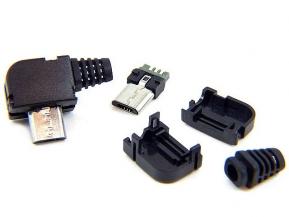 Штекер micro USB 5pin угловой с корпусом и кабельным вводом