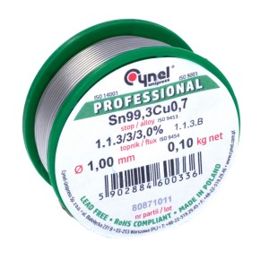 Припій з флюсом, безсвинцевий CYNEL Sn99,3Cu0,7-1.1.3/3.0% Ø1.0мм, 100г